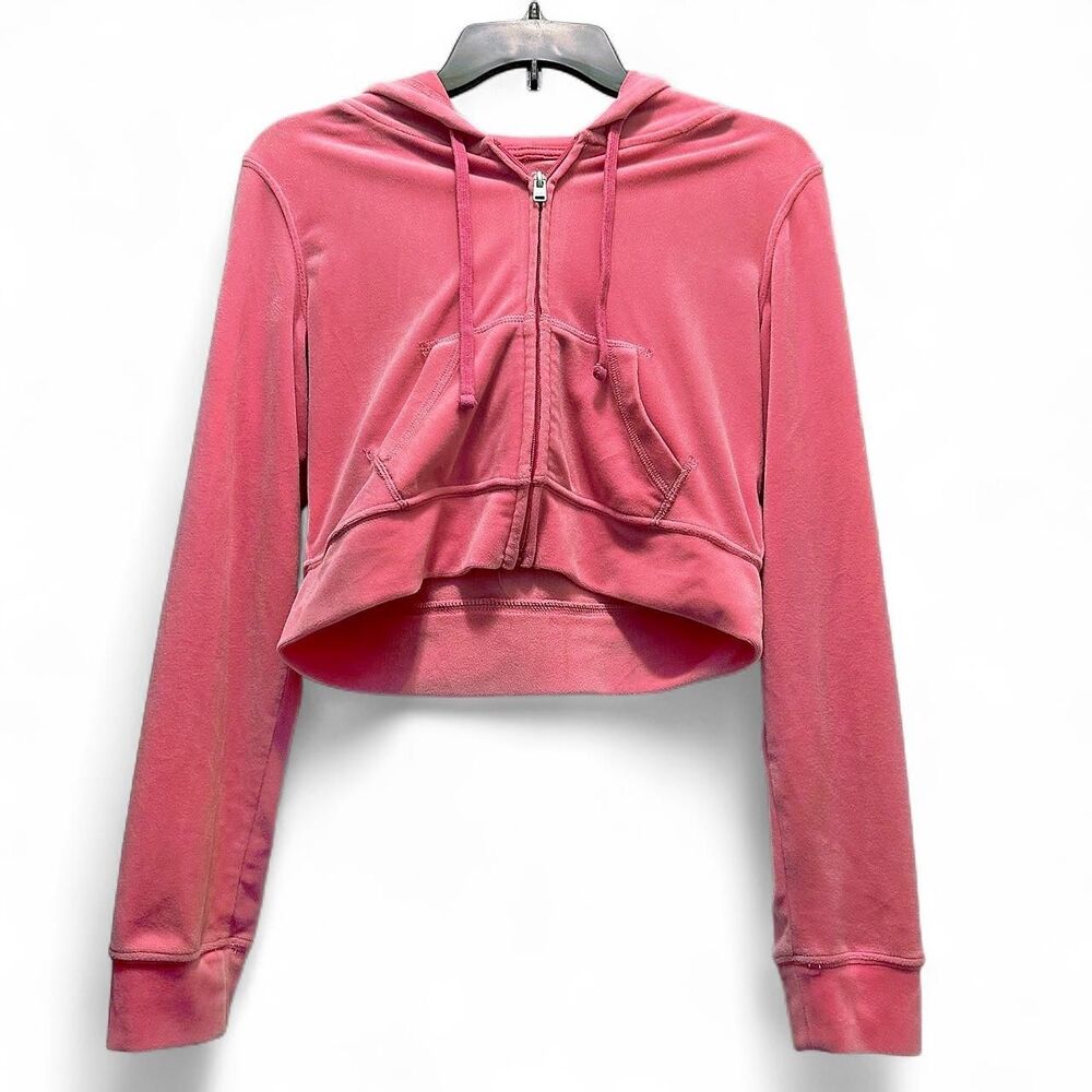 Y2K Hollister Co Pink Velvet Bratz Mall Goth Fuzzy Cropped Zip Up Hoodie Small